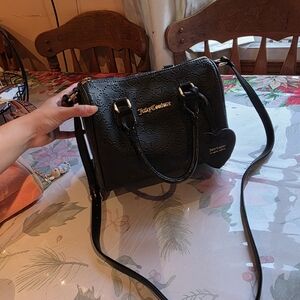 Juicy Couture Black Embossed Satchel with Heart Charm Accent